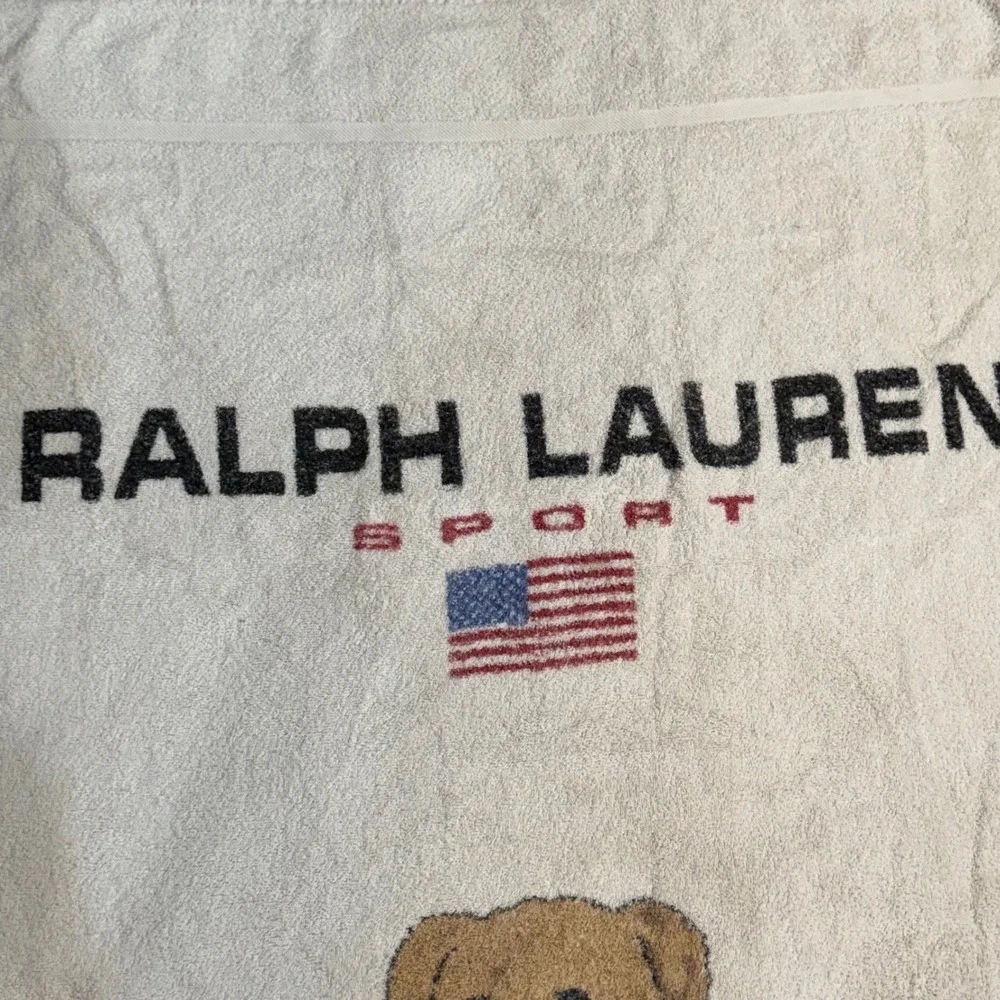 Vintage Ralph Lauren Sport Polo Bear Beach Towel Football 67 White Cotton USA